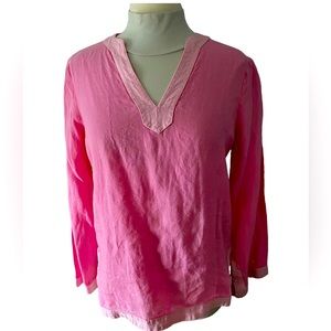 Lands End pink beach/summer tunic. SZ 6-8. 100%linen. Small flaw shown on sleeve